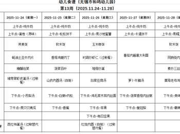 2025秋学期第十三周幼儿健康食谱