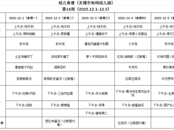 2025秋学期第十四周幼儿健康食谱